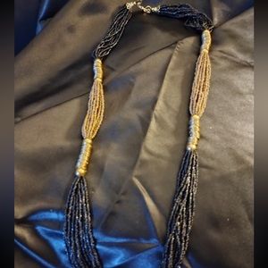 Black And Gold Multi Layered Seed Bead Necklace